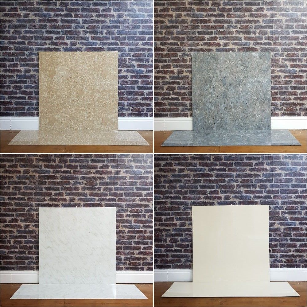 White Black Grey Cream Marble Effect HPL Laminate Fireplace Back Panel